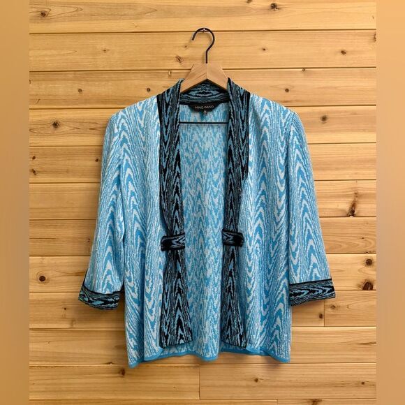 Ming Wang Size Small Petite Blue & Black Abstract Zebra Open Front Cardigan - Picture 1 of 11